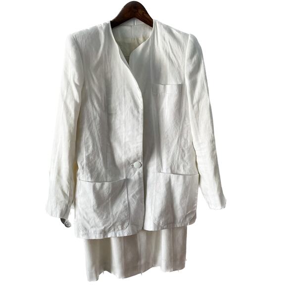 Vintage off white striped blazer jacket pencil skirt suit set size M 8 10 - Picture 1 of 8